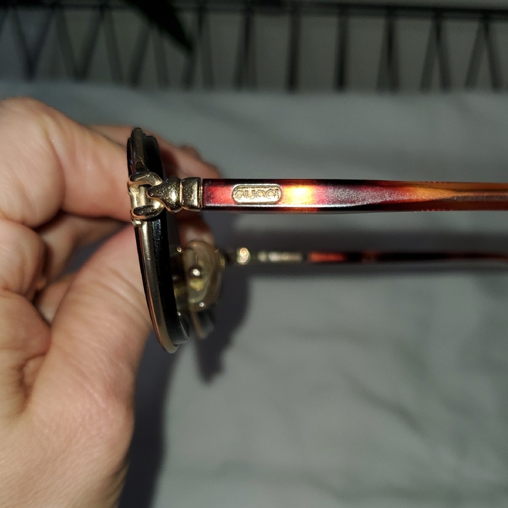 Vintage (Prescription) Gucci Gold and Red Oval Sunglasses - Picture 2 of 9